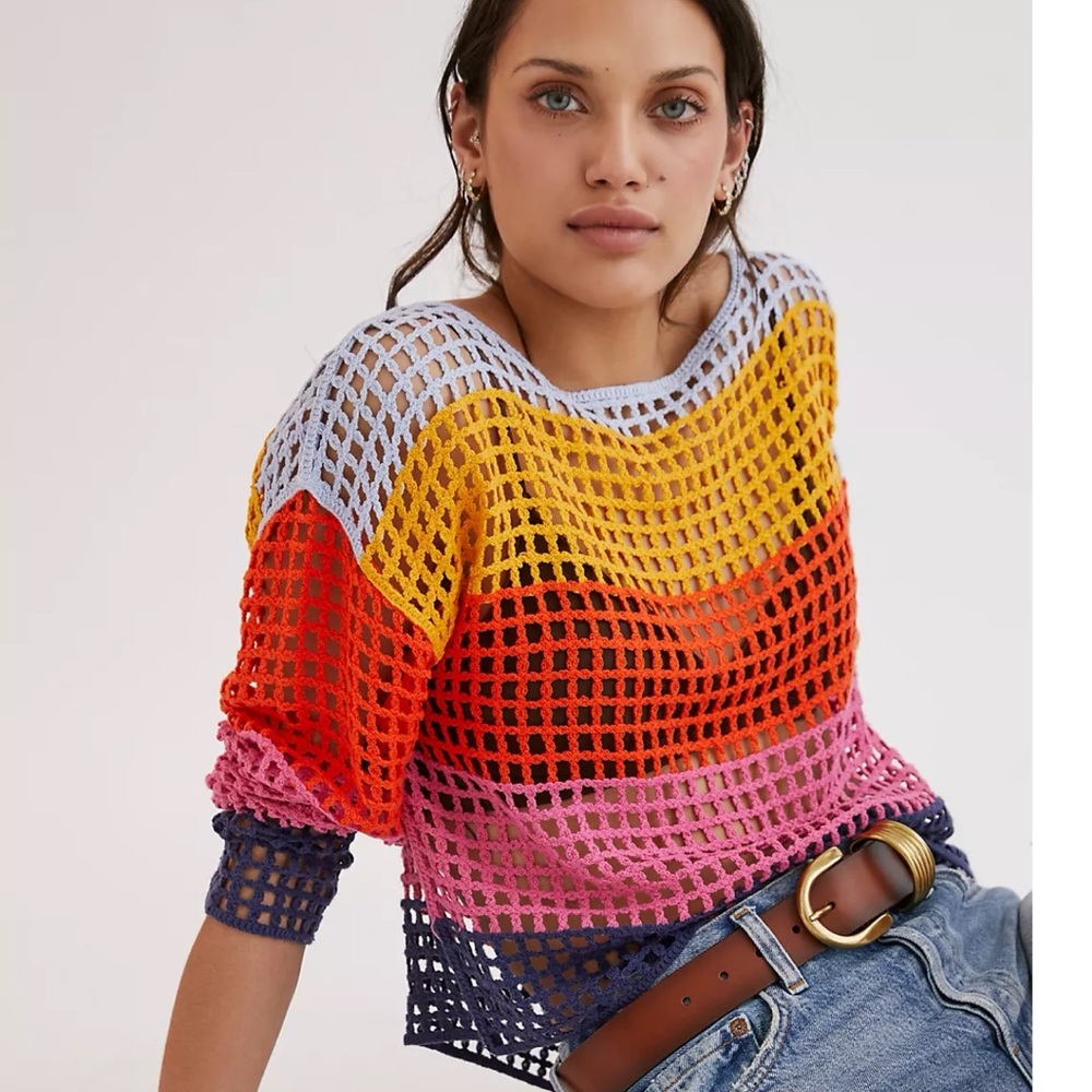 Anthropologie Maeve Poncho Striped Crochet One Size